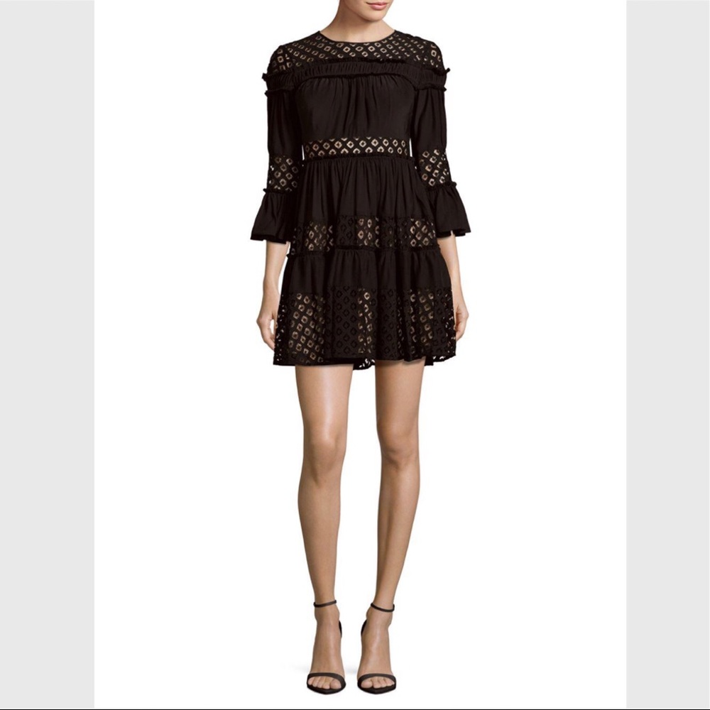 Cinq a sept black smocked Octavia dress sz 0